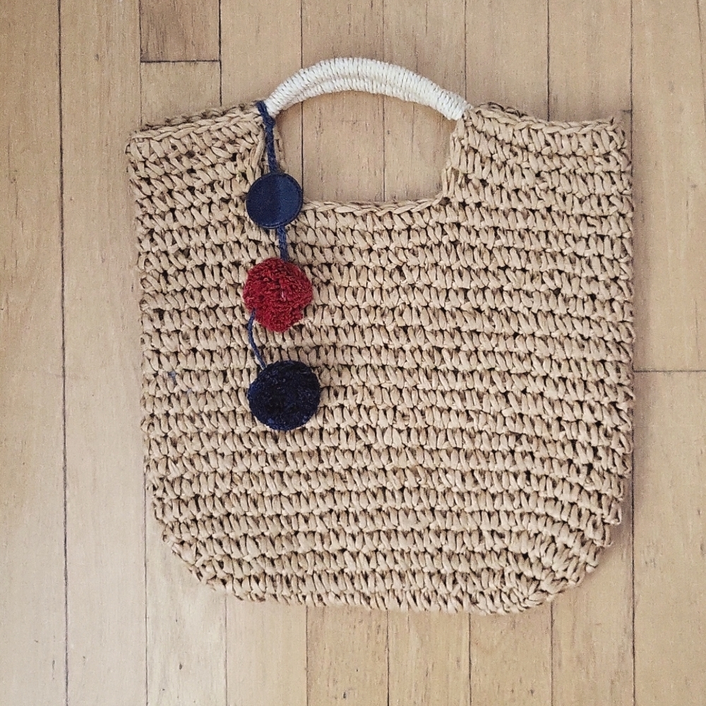 Mark & Graham Straw Bag with Pom Pom